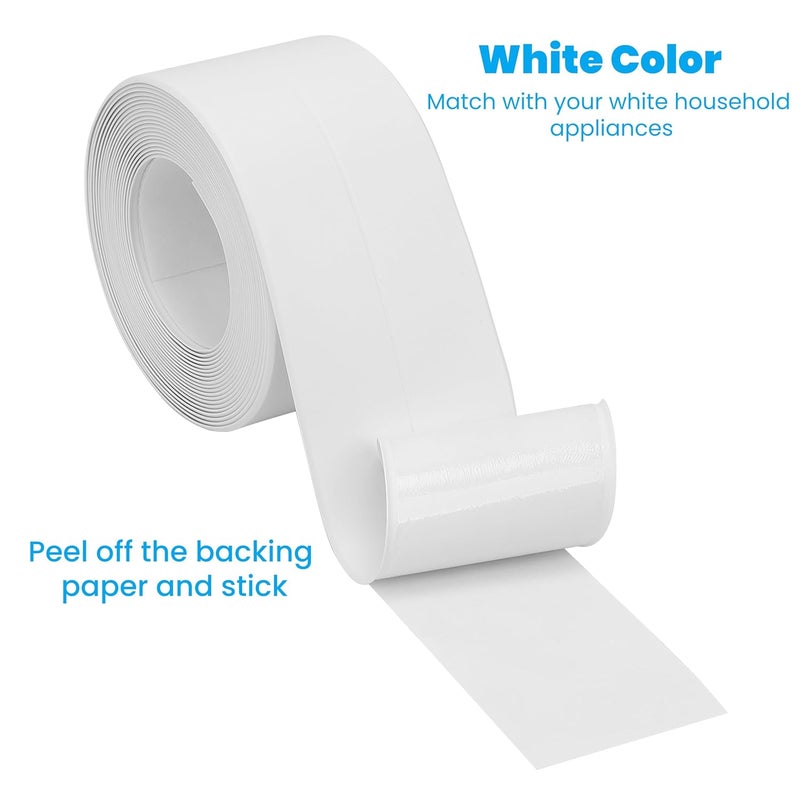 SICCOMA Caulk Tape 2 Rolls Self Adhesive Waterproof White Sink Caulking Sealant Tape, Bathroom Caulk Strip for Bathtub, Toilet, Countertop, Sink, Shower, Backsplash (White,1.5" x10.5Ft) - Image 3